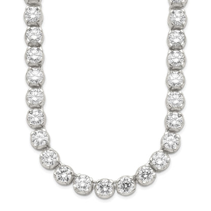 Sterling Silver 17In Rhodium-Plated Fancy Mulitple Cz Necklace