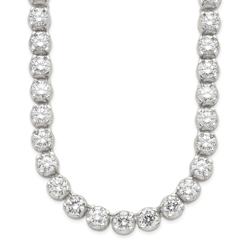 Sterling Silver 17In Rhodium-Plated Fancy Mulitple Cz Necklace