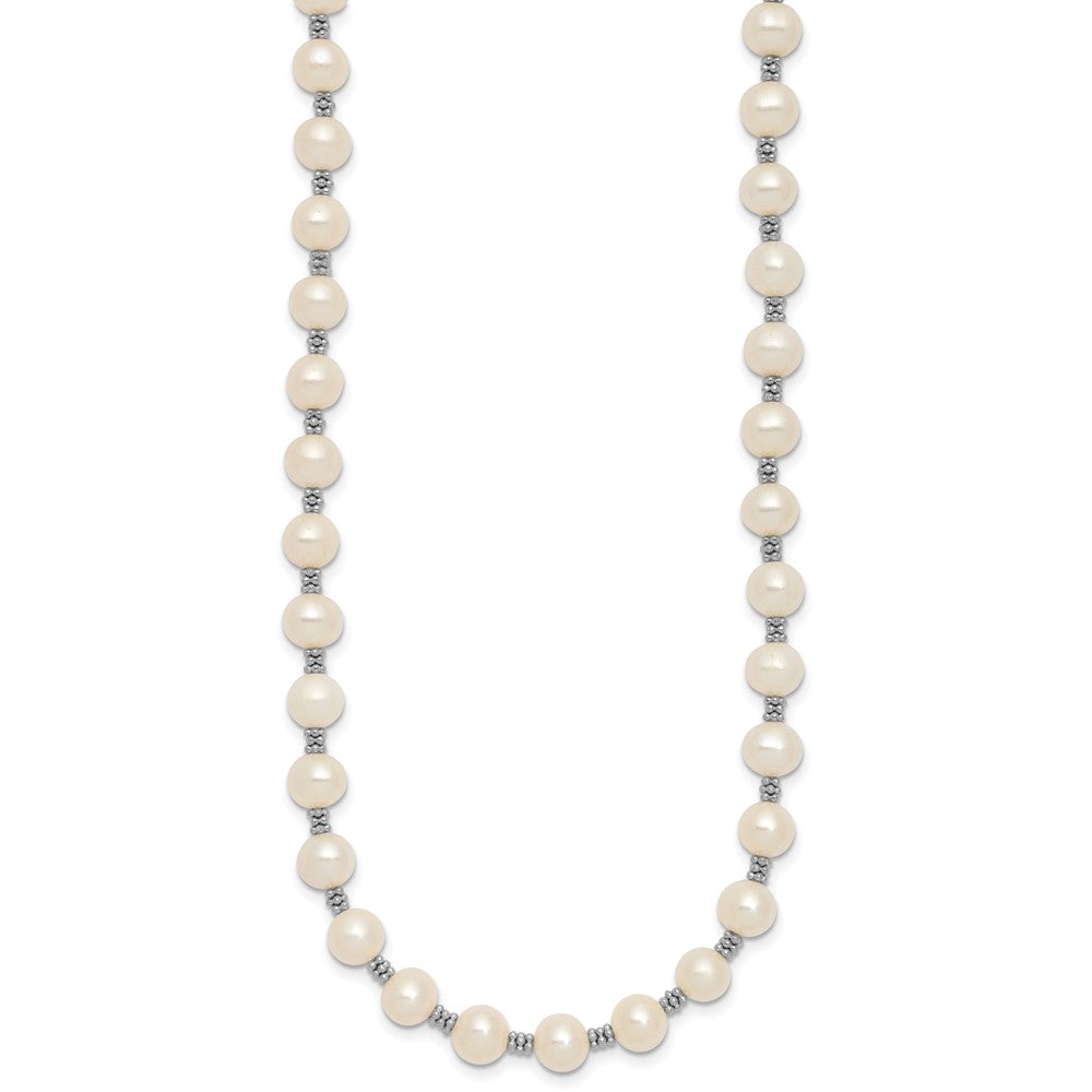 Sterling Silver Rhodium-Plated White Fw Cultured Pearl Necklace