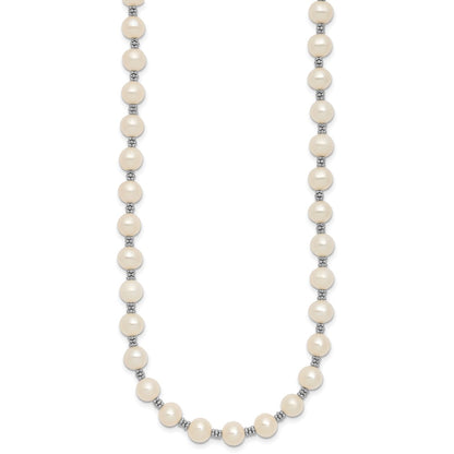 Sterling Silver Rhodium-Plated White Fw Cultured Pearl Necklace