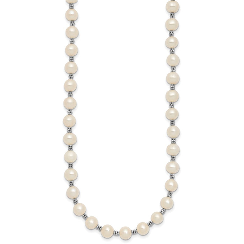 Sterling Silver Rhodium-Plated White Fw Cultured Pearl Necklace