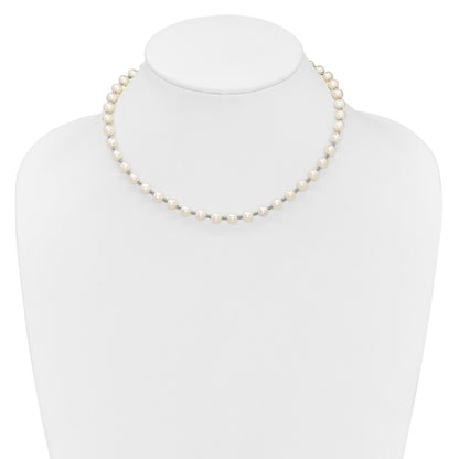 Sterling Silver Rhodium-Plated White Fw Cultured Pearl Necklace