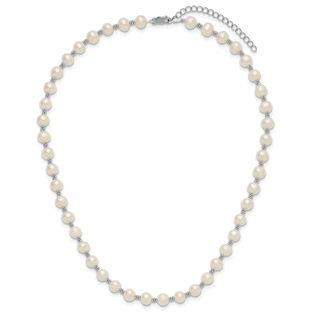 Sterling Silver Rhodium-Plated White Fw Cultured Pearl Necklace