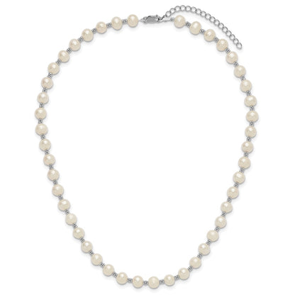 Sterling Silver Rhodium-Plated White Fw Cultured Pearl Necklace