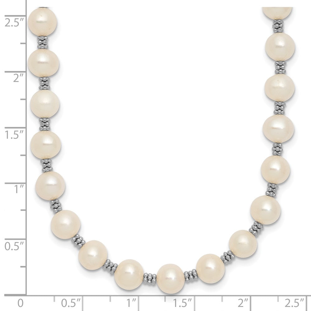 Sterling Silver Rhodium-Plated White Fw Cultured Pearl Necklace