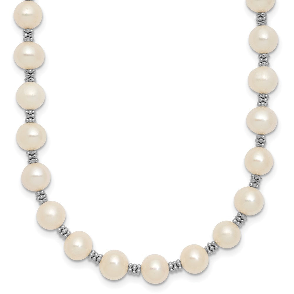 Sterling Silver Rhodium-Plated White Fw Cultured Pearl Necklace