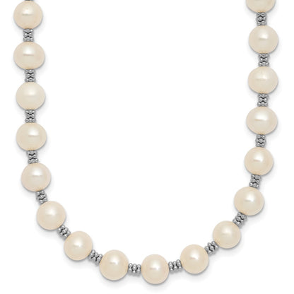 Sterling Silver Rhodium-Plated White Fw Cultured Pearl Necklace