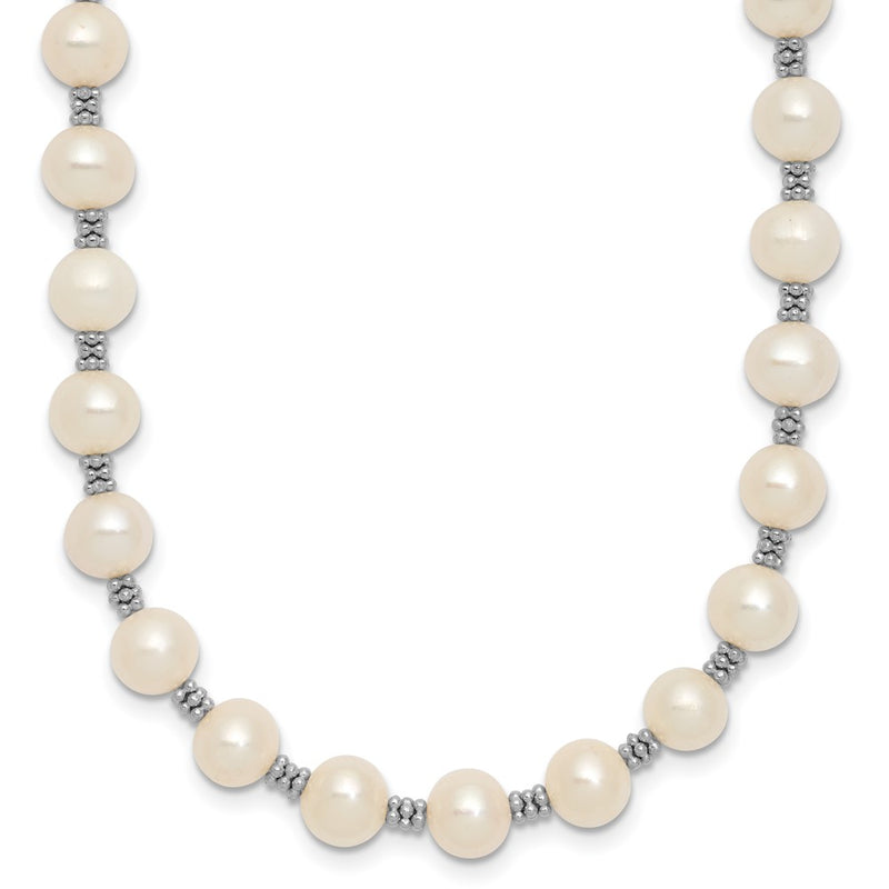 Sterling Silver Rhodium-Plated White Fw Cultured Pearl Necklace