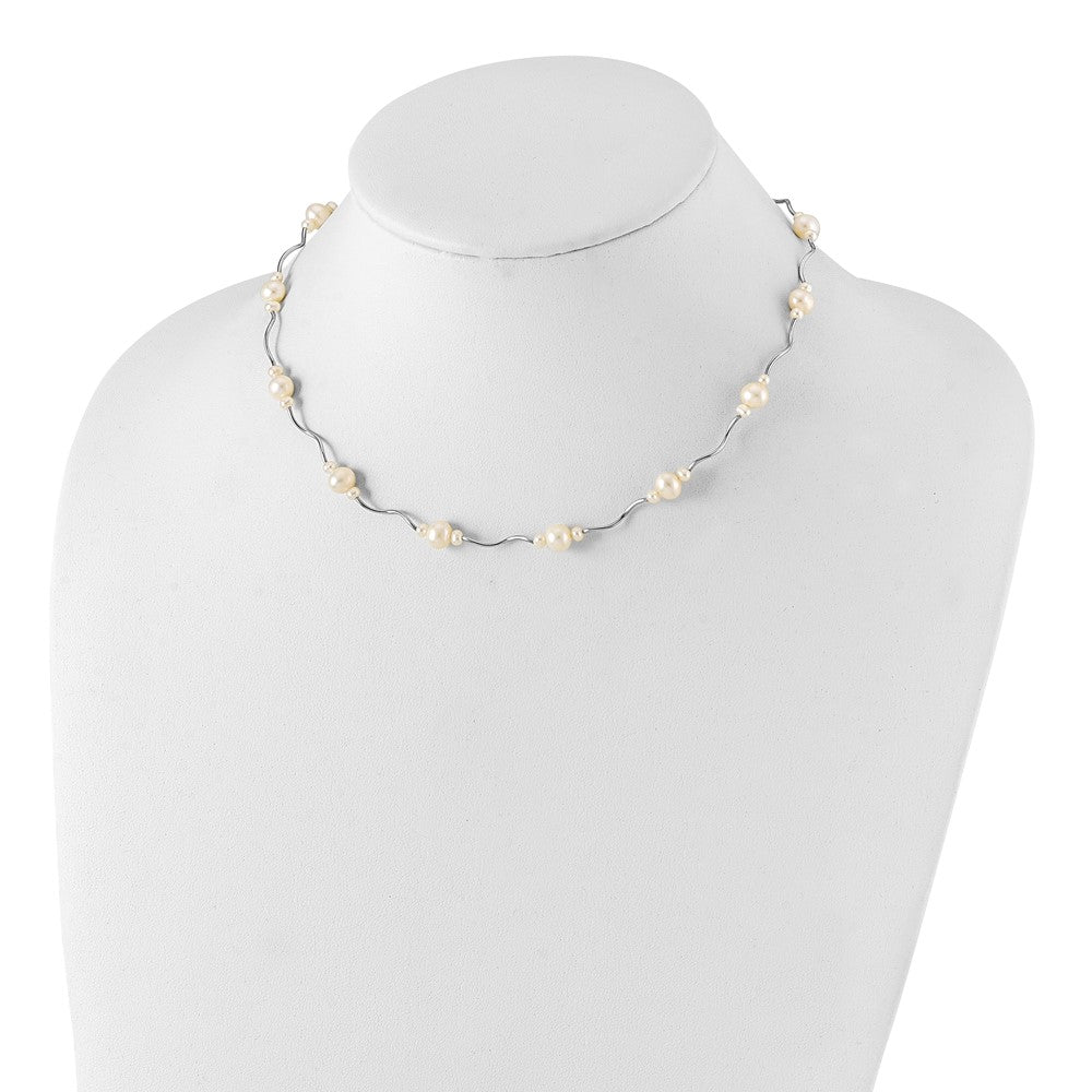 Sterling Silver Rh-Plated White Fw Cultured Pearl W/2 Ext. Necklace