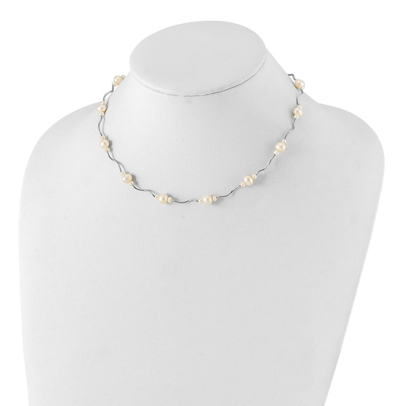 Sterling Silver Rh-Plated White Fw Cultured Pearl W/2 Ext. Necklace
