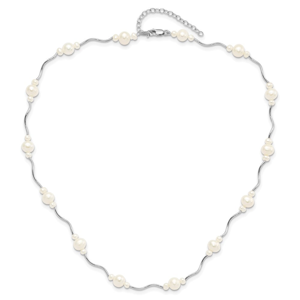 Sterling Silver Rh-Plated White Fw Cultured Pearl W/2 Ext. Necklace
