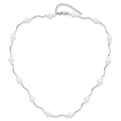 Sterling Silver Rh-Plated White Fw Cultured Pearl W/2 Ext. Necklace