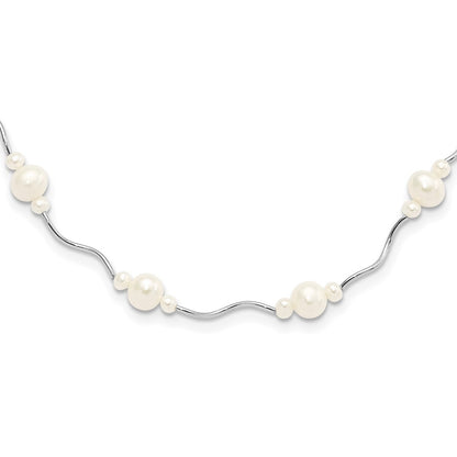 Sterling Silver Rh-Plated White Fw Cultured Pearl W/2 Ext. Necklace