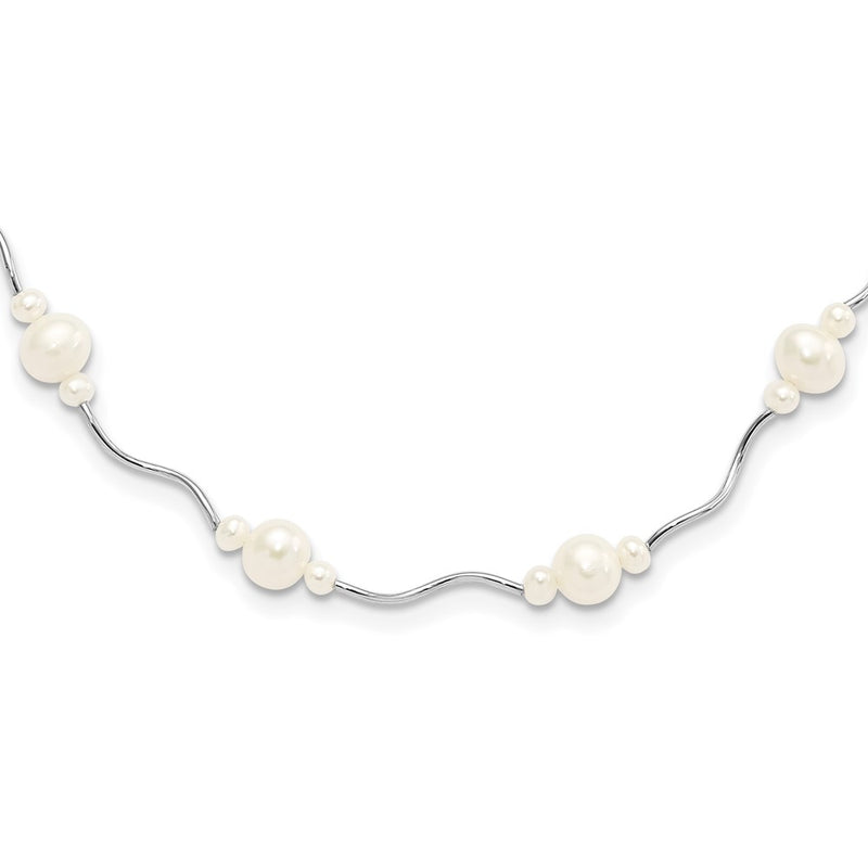 Sterling Silver Rh-Plated White Fw Cultured Pearl W/2 Ext. Necklace