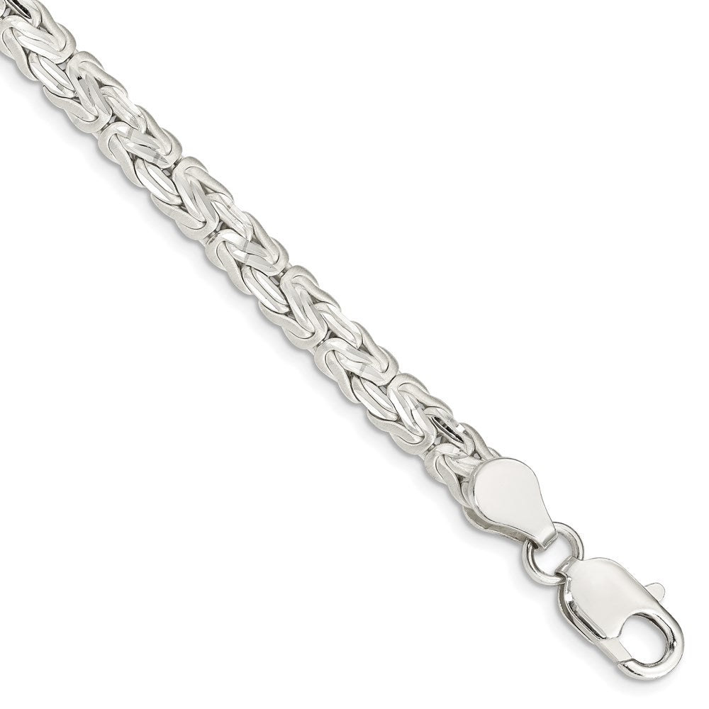8 Inch Sterling Silver Polished Back/Satin D/C Front Fancy Byzantine Bracelet