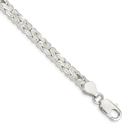 8 Inch Sterling Silver Polished Back/Satin D/C Front Fancy Byzantine Bracelet