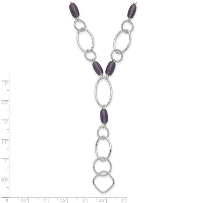 Sterling Silver Purple Crystal Fancy Link Drop Necklace