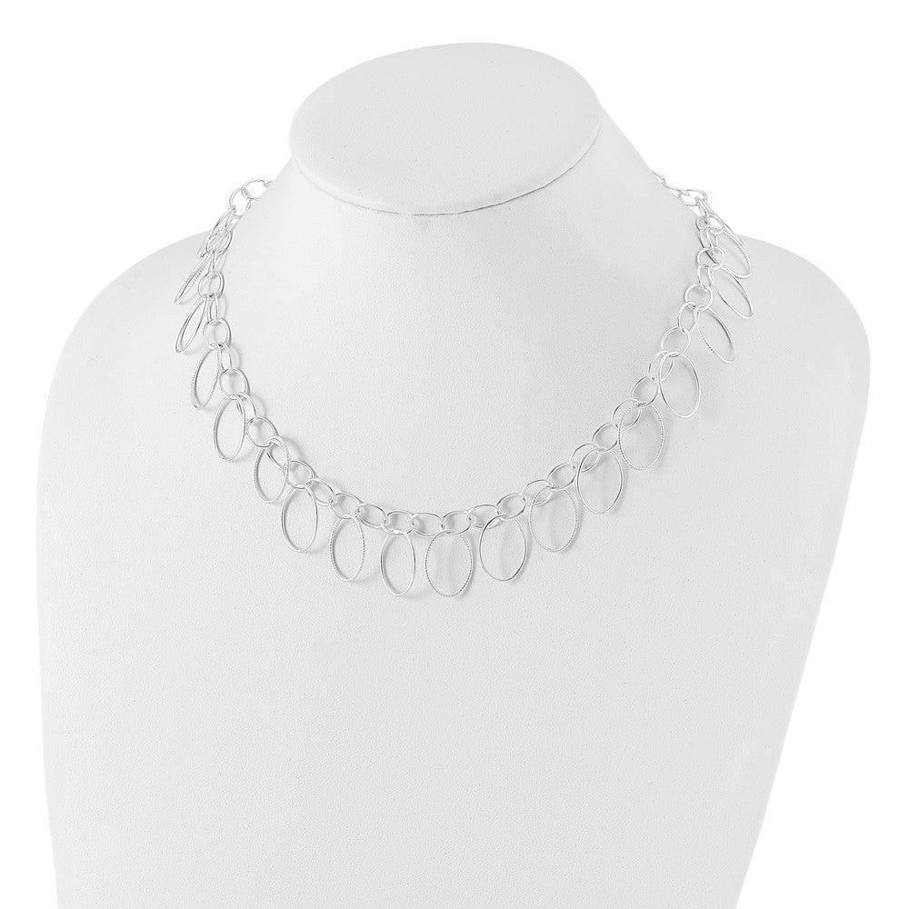 Sterling Silver Polished & Textured Fancy Link Necklace