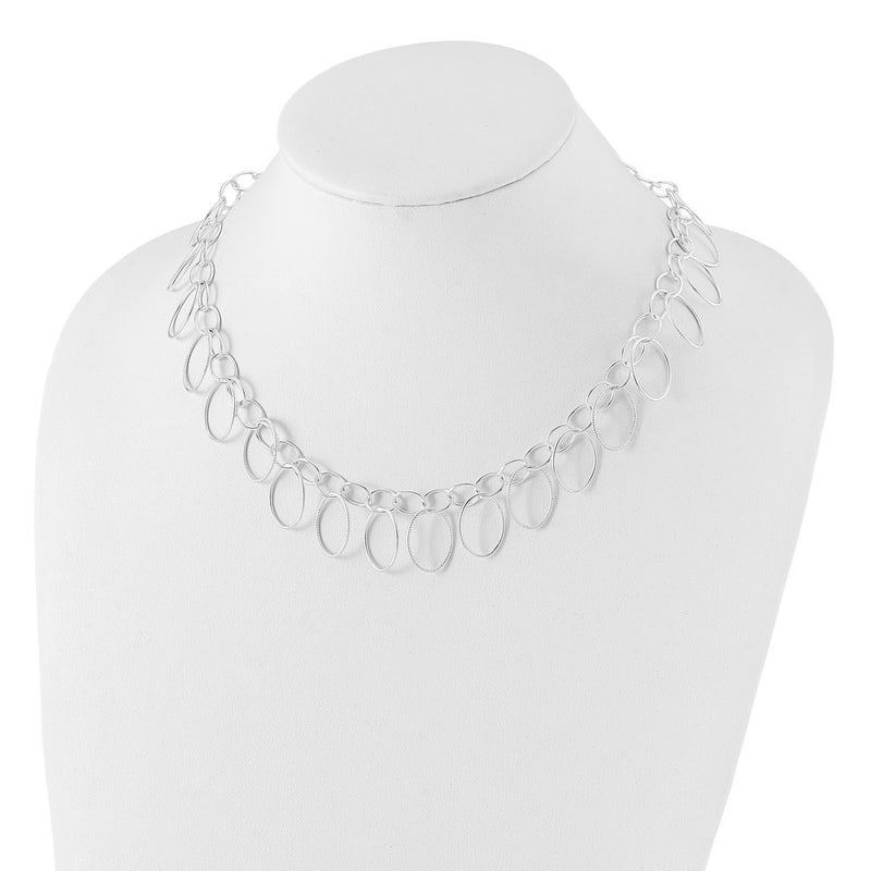 Sterling Silver Polished & Textured Fancy Link Necklace