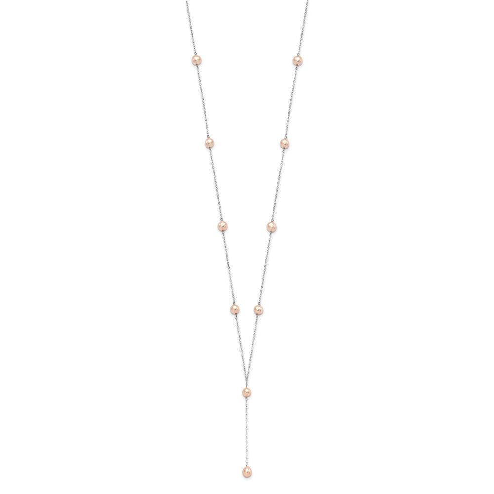 Sterling Silver Rhodium-Plated Pink Fw Cultured Pearl Y-Drop Necklace
