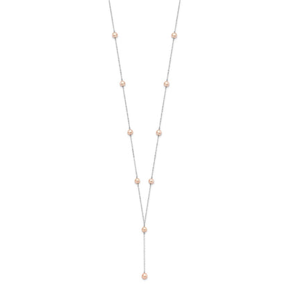 Sterling Silver Rhodium-Plated Pink Fw Cultured Pearl Y-Drop Necklace