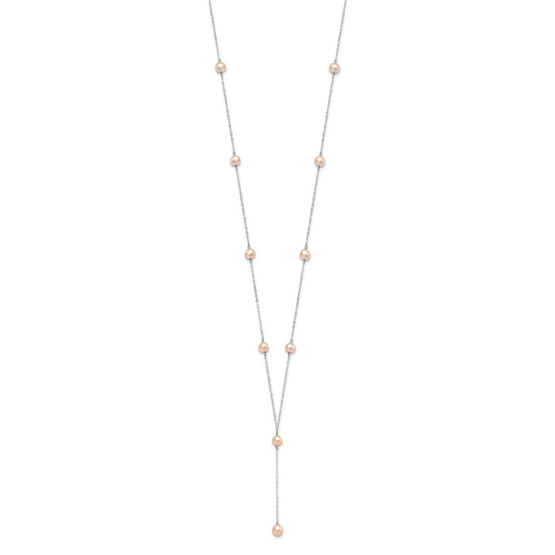 Sterling Silver Rhodium-Plated Pink Fw Cultured Pearl Y-Drop Necklace