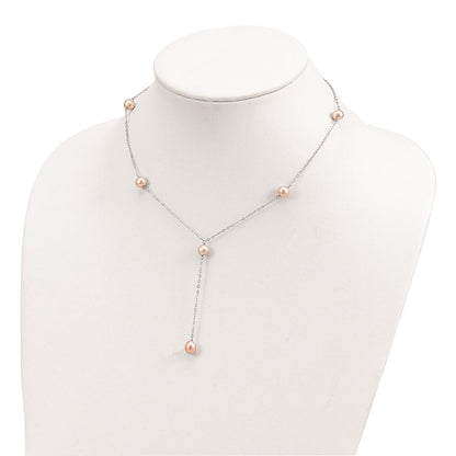 Sterling Silver Rhodium-Plated Pink Fw Cultured Pearl Y-Drop Necklace