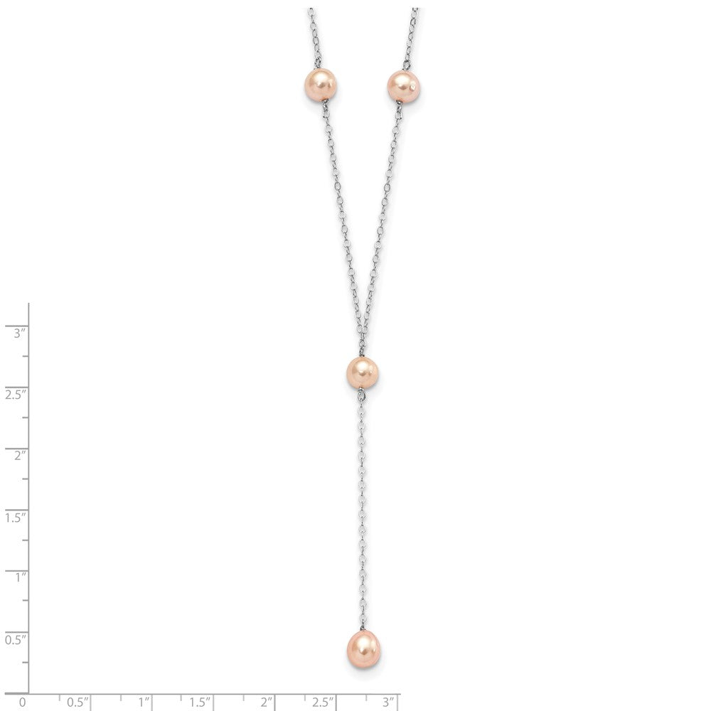 Sterling Silver Rhodium-Plated Pink Fw Cultured Pearl Y-Drop Necklace