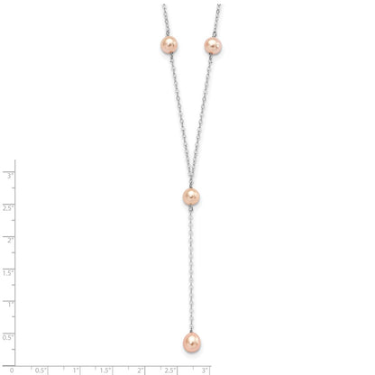 Sterling Silver Rhodium-Plated Pink Fw Cultured Pearl Y-Drop Necklace