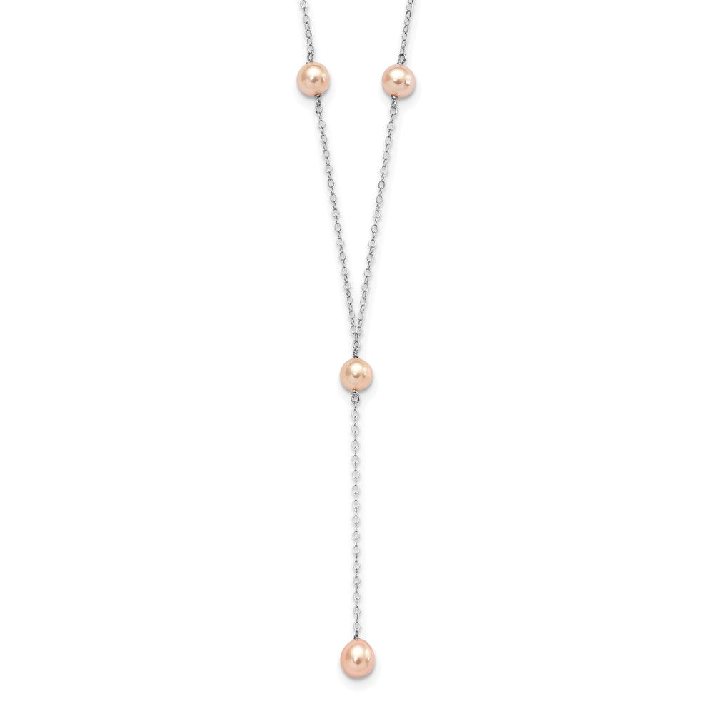 Sterling Silver Rhodium-Plated Pink Fw Cultured Pearl Y-Drop Necklace