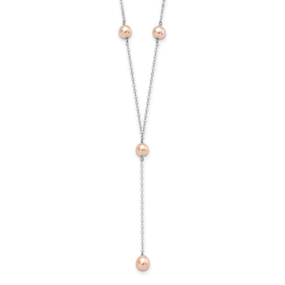 Sterling Silver Rhodium-Plated Pink Fw Cultured Pearl Y-Drop Necklace