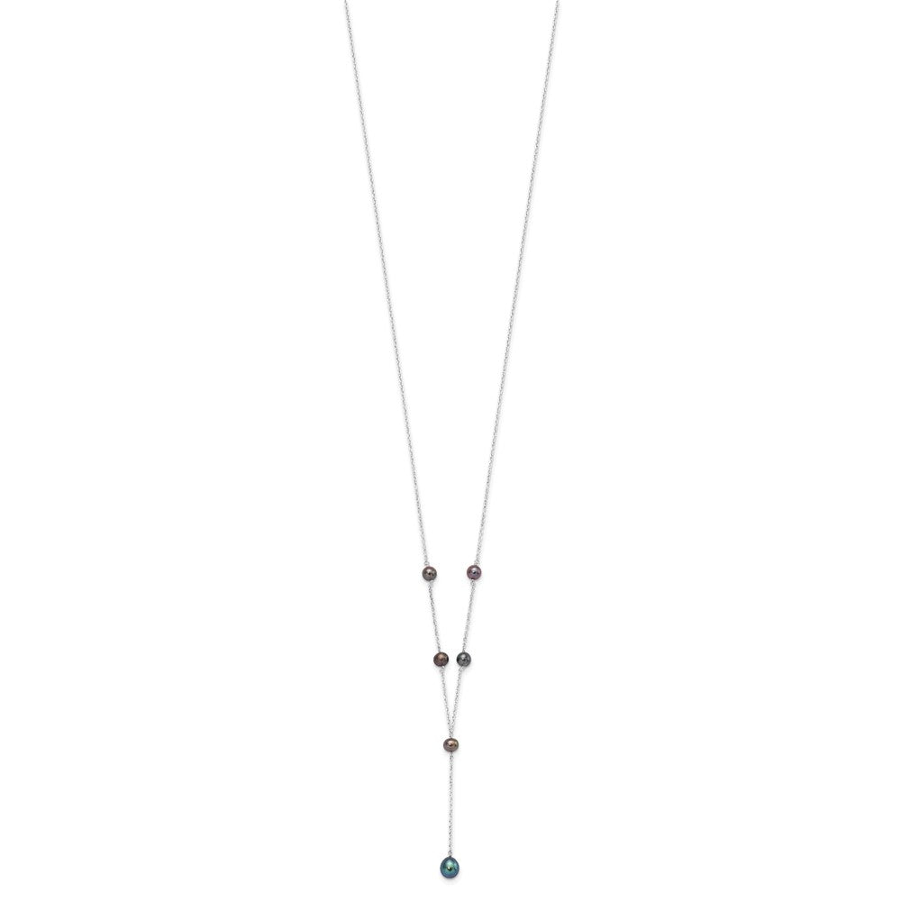 Sterling Silver Rhodium-Plated Black Fwc Pearl Y-Drop Necklace
