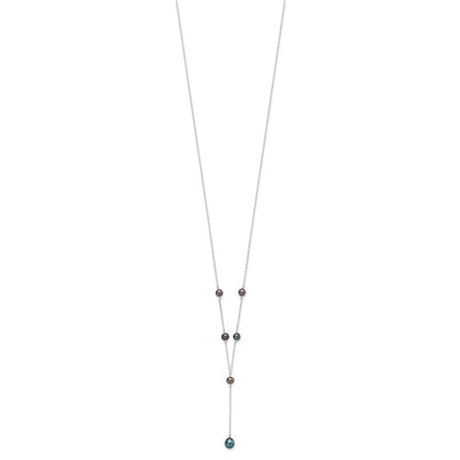 Sterling Silver Rhodium-Plated Black Fwc Pearl Y-Drop Necklace