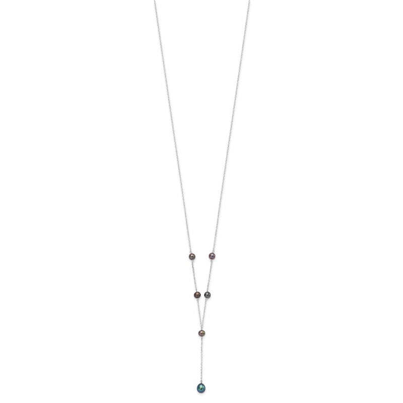 Sterling Silver Rhodium-Plated Black Fwc Pearl Y-Drop Necklace