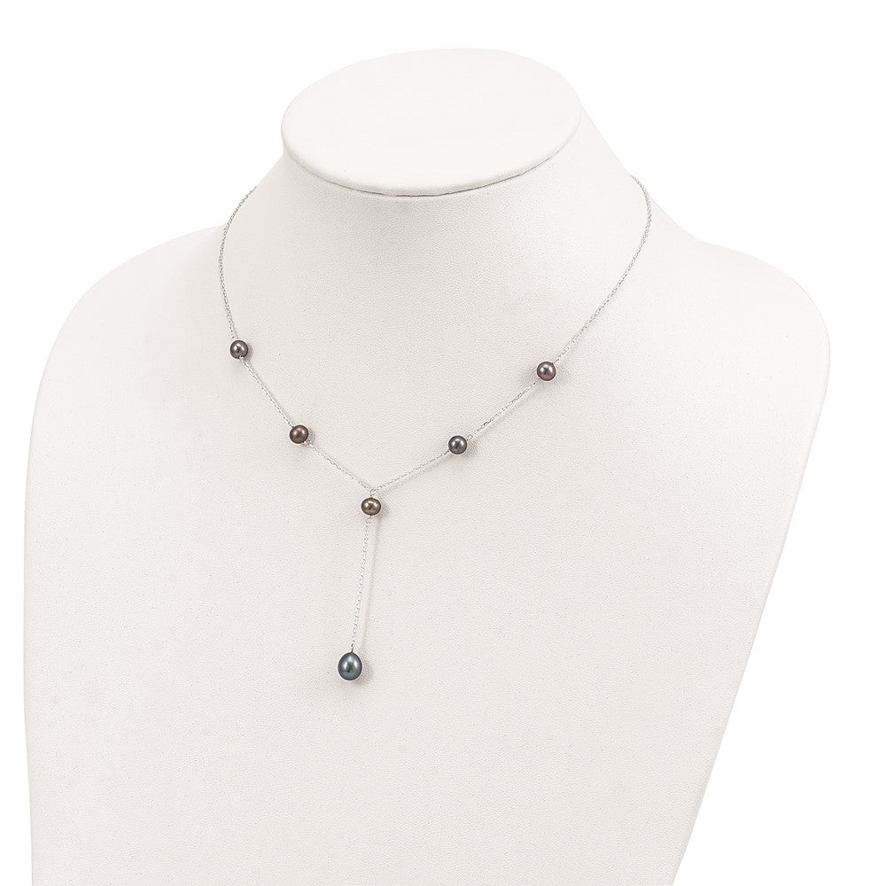Sterling Silver Rhodium-Plated Black Fwc Pearl Y-Drop Necklace
