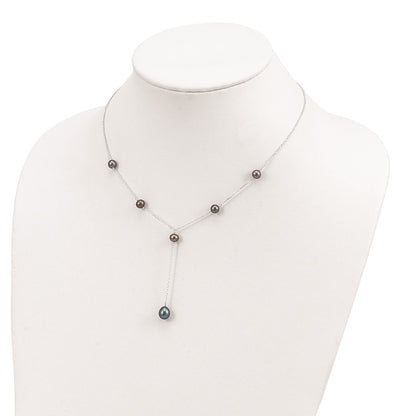 Sterling Silver Rhodium-Plated Black Fwc Pearl Y-Drop Necklace