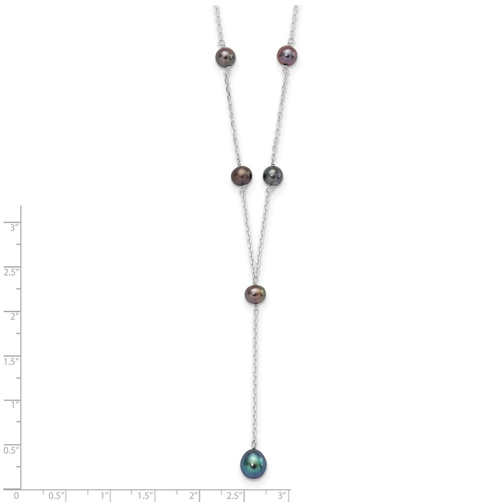 Sterling Silver Rhodium-Plated Black Fwc Pearl Y-Drop Necklace