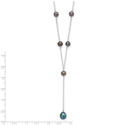 Sterling Silver Rhodium-Plated Black Fwc Pearl Y-Drop Necklace