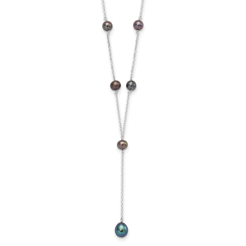 Sterling Silver Rhodium-Plated Black Fwc Pearl Y-Drop Necklace