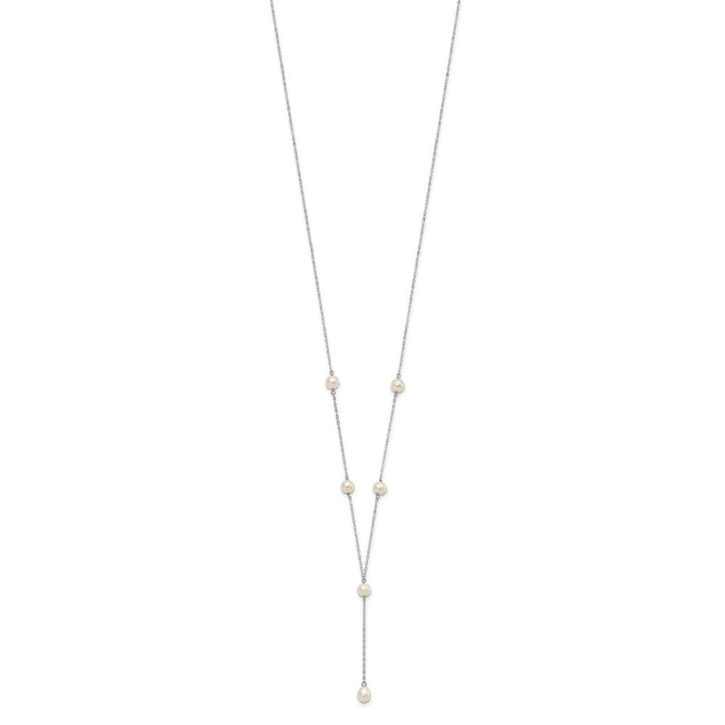 Sterling Silver Rhodum-Plated White Fw Cultured Pearl Y-Drop Necklace