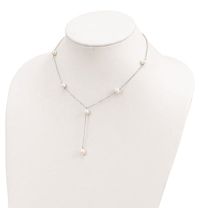 Sterling Silver Rhodum-Plated White Fw Cultured Pearl Y-Drop Necklace