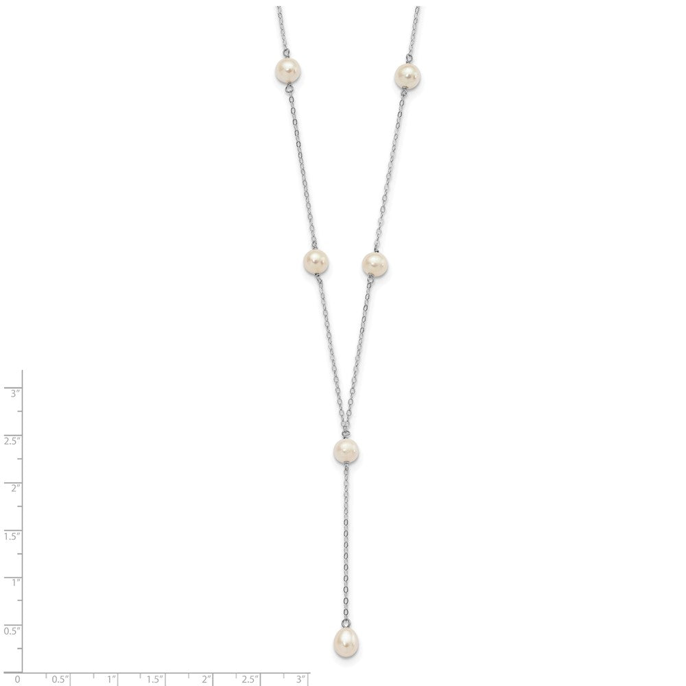 Sterling Silver Rhodum-Plated White Fw Cultured Pearl Y-Drop Necklace
