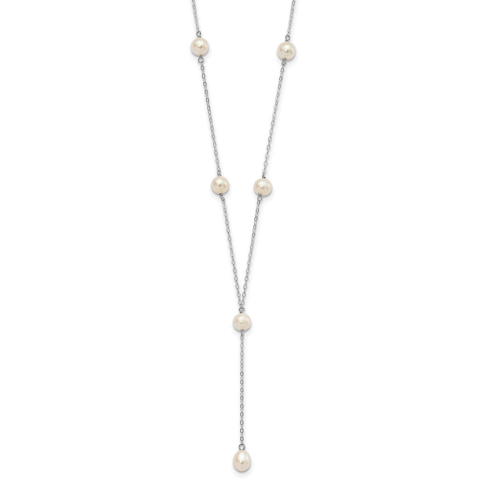 Sterling Silver Rhodum-Plated White Fw Cultured Pearl Y-Drop Necklace