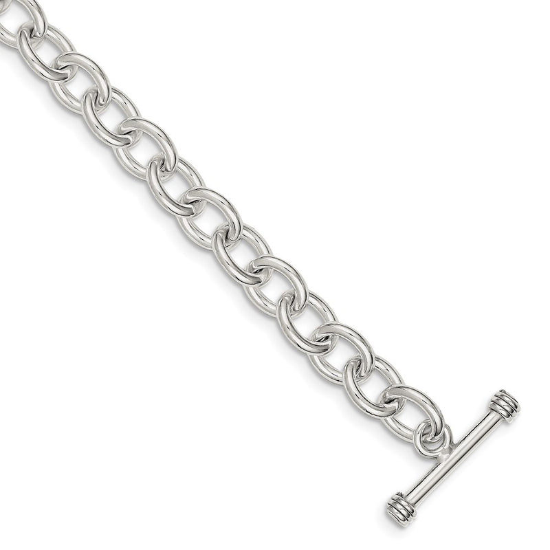Sterling Silver Polished Fancy Link Toggle Chain Bracelet