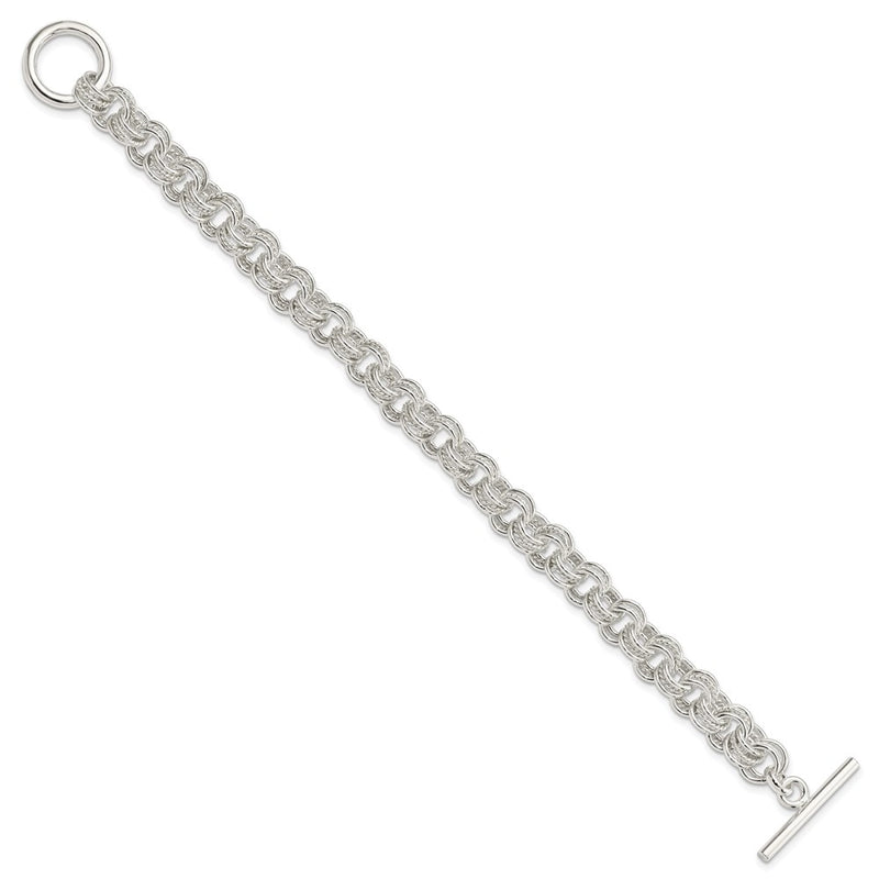 Sterling Silver Polished Fancy Link Toggle Chain Bracelet