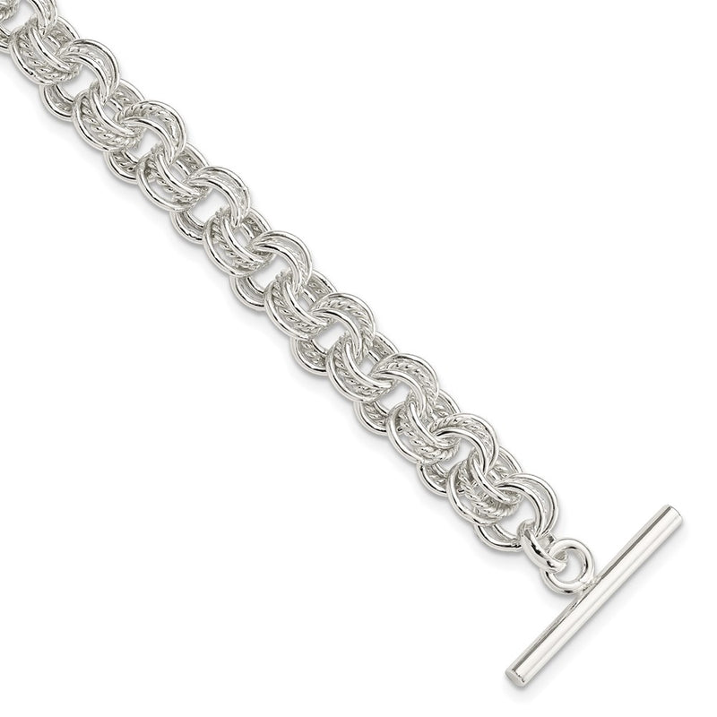 Sterling Silver Polished Fancy Link Toggle Chain Bracelet