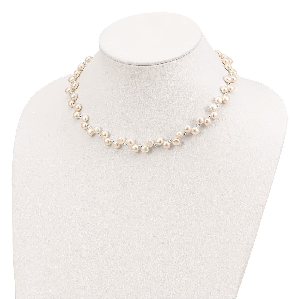 Sterling Silver Fw Cultured Button Pearl 16In Necklace