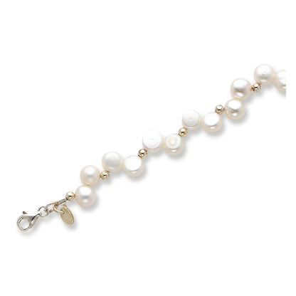 7.5 Inch Sterling Silver Fw Cultured Button Pearl 7.5In Bracelet