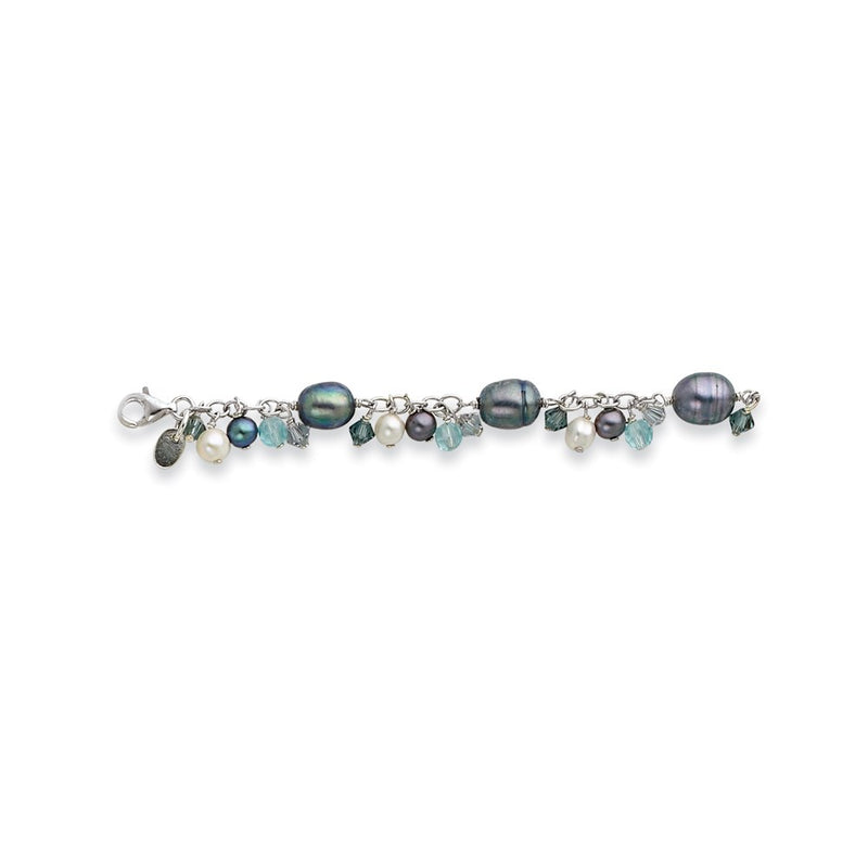 8 Inch Sterling Silver Crystal /Fw Cultured Pearl Bracelet