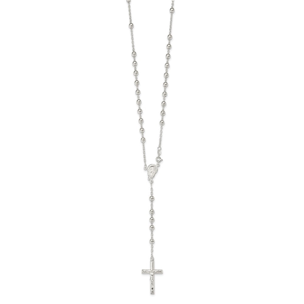 Sterling Silver Polished Beaded Rosary 30 Inch Necklace